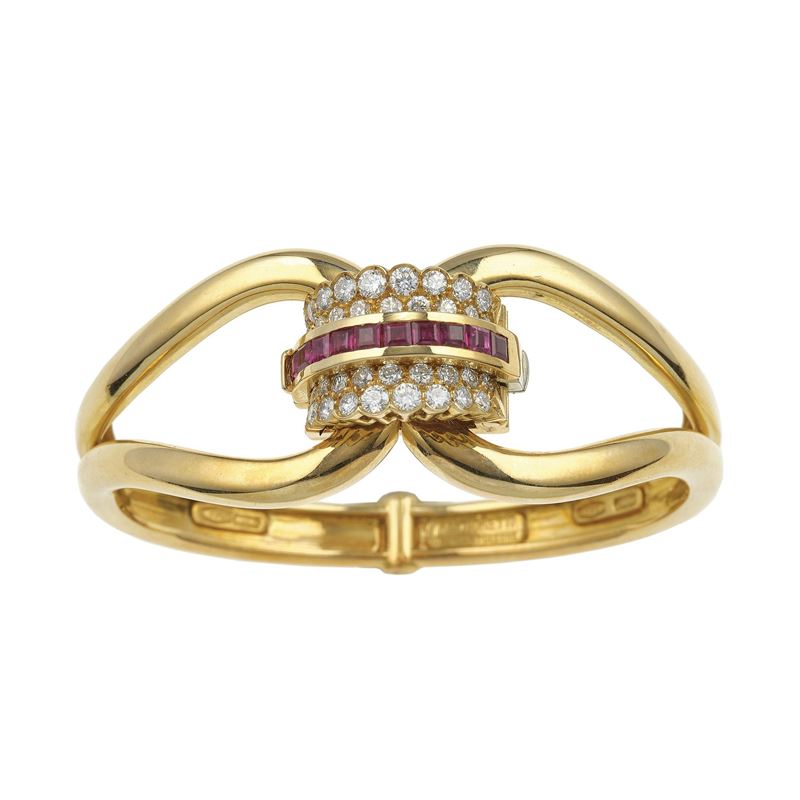 Diamond, ruby and gold bracelet. Signed Martignetti  - Auction Fine Jewellery - Cambi Casa d'Aste