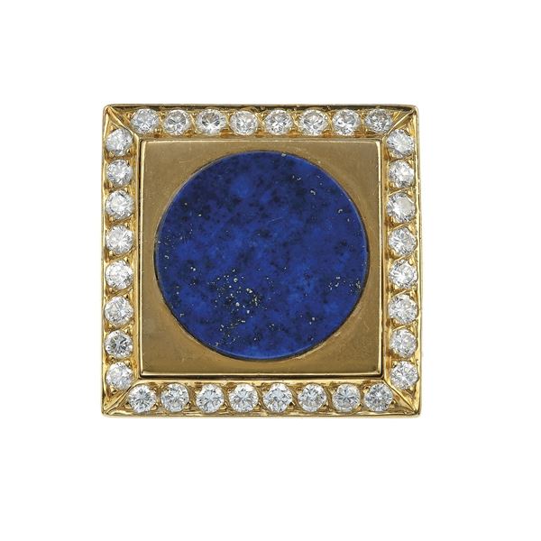 Lapis-lazuli and diamond cluster ring