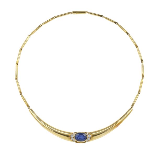 Sapphire, diamond and gold necklace