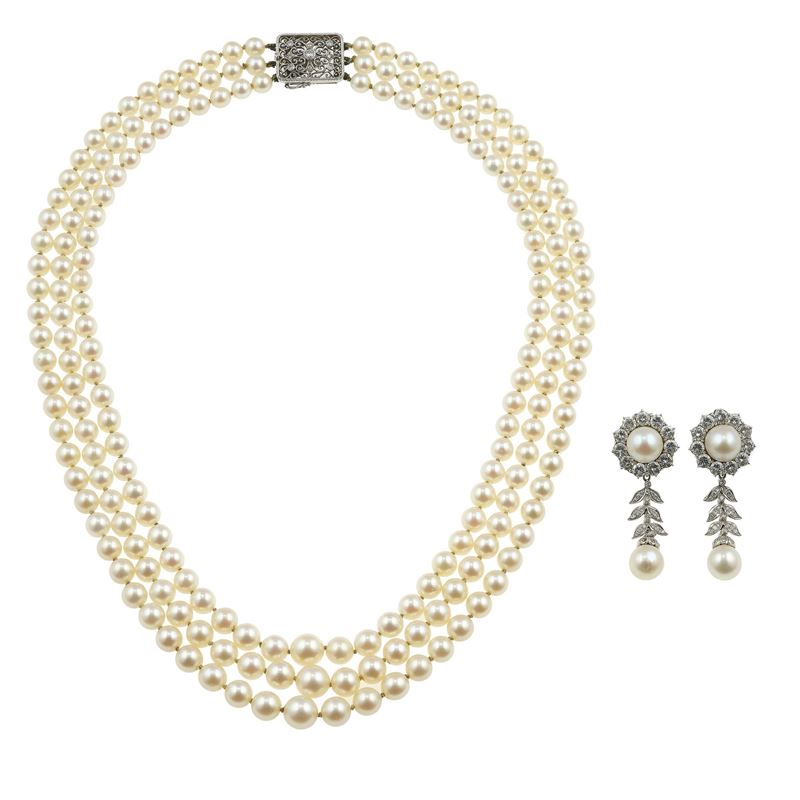 Cultured pearl necklace and a pair of earrings  - Auction Fine Jewels - Cambi Casa d'Aste