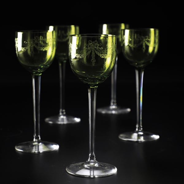 Dieci calici da vino alsaziano, 1920 circa. 