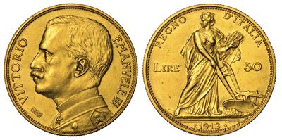 Regno D’italia. Vittorio Emanuele III di Savoia, 1900-1946. 50 Lire 1912. Aratrice.