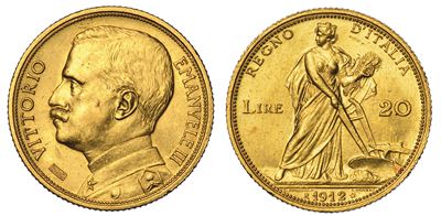 Regno D’italia. Vittorio Emanuele III di Savoia, 1900-1946. 20 Lire 1912. Aratrice.