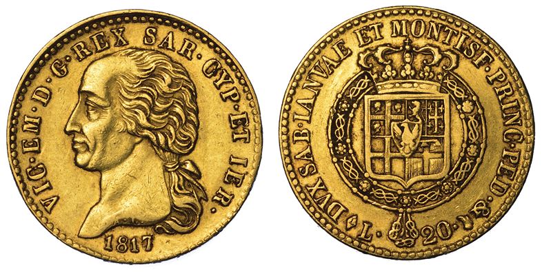 REGNO DI SARDEGNA. VITTORIO EMANUELE I DI SAVOIA, 1802-1821. 20 Lire 1817. Torino.  - Auction Numismatics - Cambi Casa d'Aste