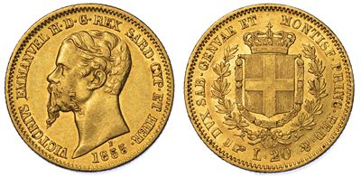 Regno di Sardegna. Vittorio Emanuele II di Savoia, 1849-1861. 20 Lire 1855. Torino.