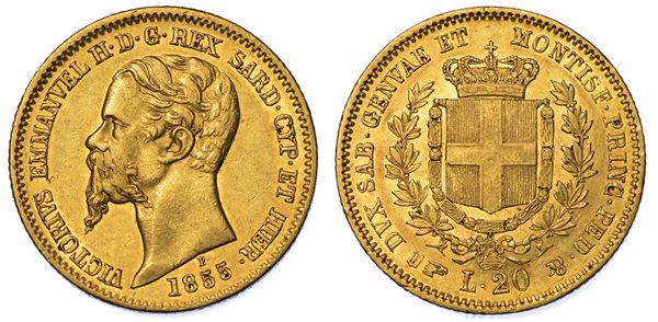 REGNO DI SARDEGNA. VITTORIO EMANUELE II DI SAVOIA, 1849-1861. 20 lire 1855. Torino.