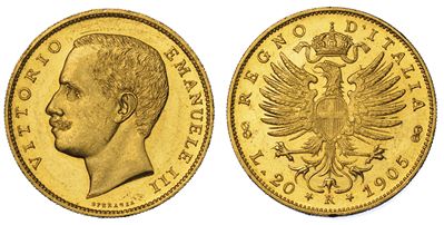 Regno D’italia. Vittorio Emanuele III di Savoia, 1900-1946. 20 Lire 1905. Aquila Sabauda.