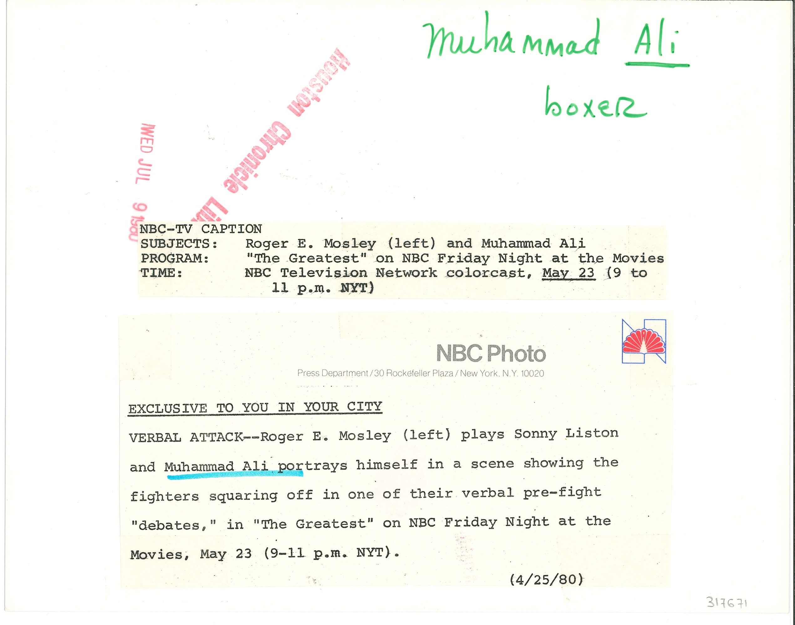 Nbc Photo Muhammad Ali "the Greatest" Vs Roger E. Mosley