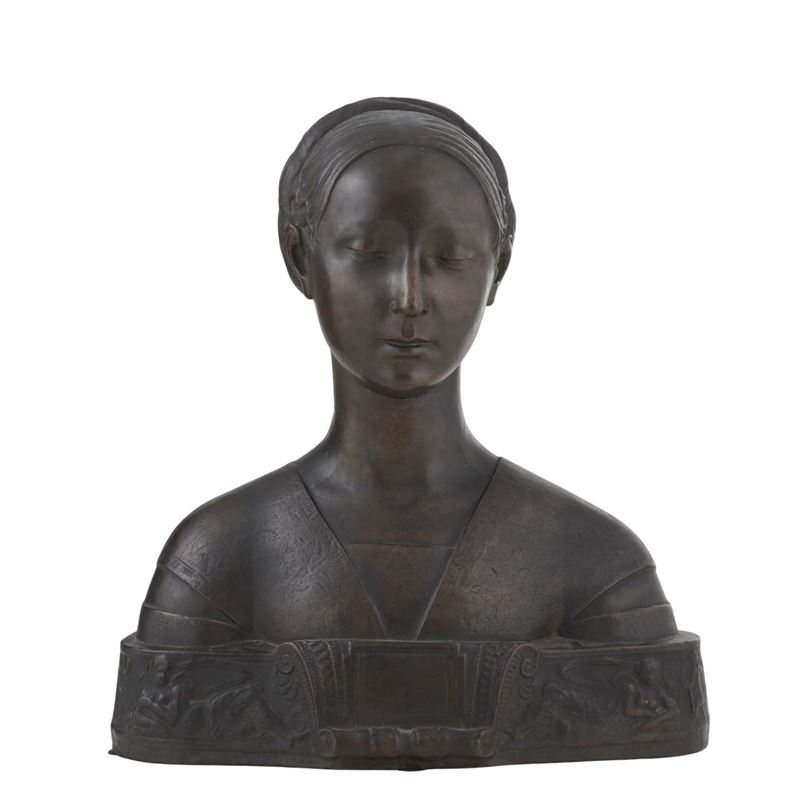 Busto femminile in stile rinascimentale. Fonditore della fine del XIX secolo  - Auction Antiquariato - Cambi Casa d'Aste