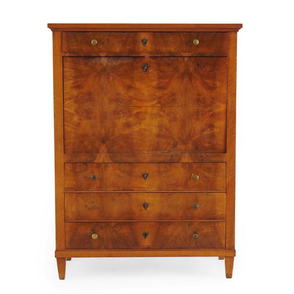 Secretaire lastronato in piuma di mogano, XIX secolo