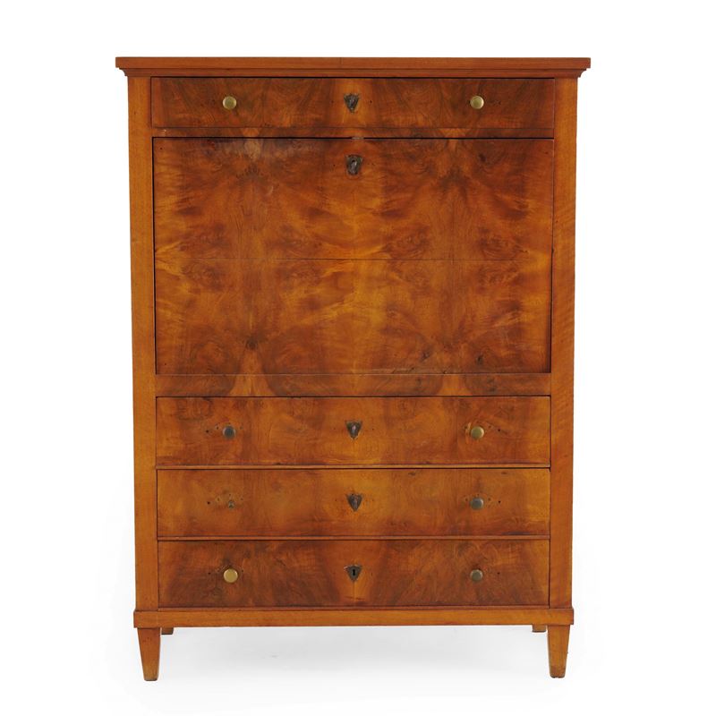 Secretaire lastronato in piuma di mogano, XIX secolo  - Asta Antiquariato - Cambi Casa d'Aste