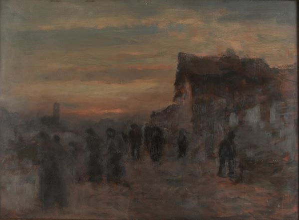 Anonimo del XIX secolo Paesaggio al tramonto