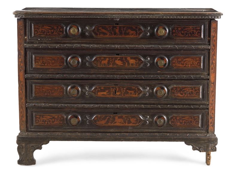Comò intarsiato con scarabattolo, Lombardia XVII-XVIII secolo  - Auction Antique - Cambi Casa d'Aste