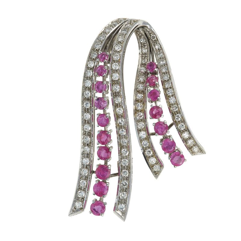 Spilla con diamanti e rubini  - Auction Fine Jewellery - Cambi Casa d'Aste