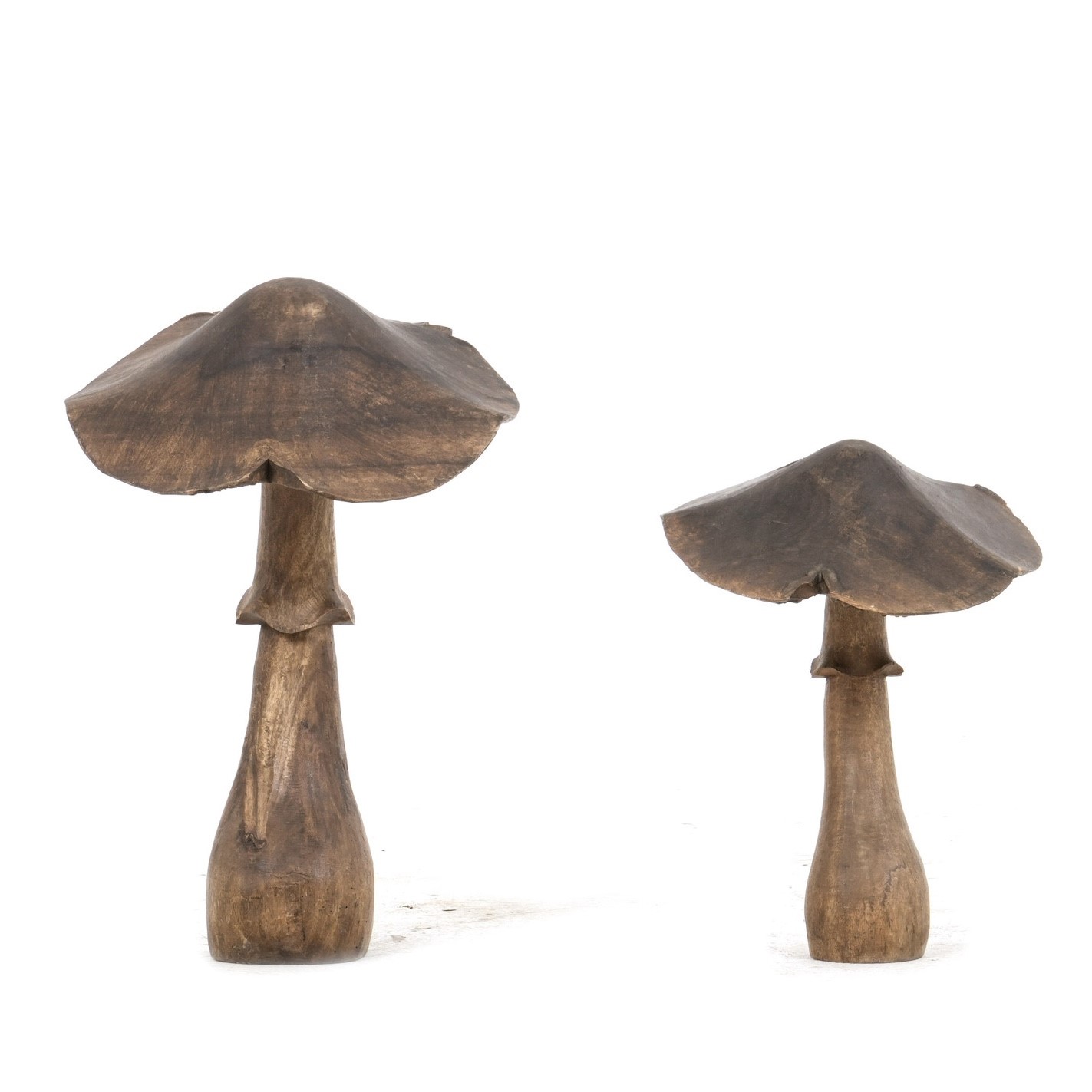 Due Sculture in Legno Raffiguranti Funghi