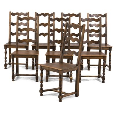 Set di Otto Seggioloni in Legno, cm 45x45x110