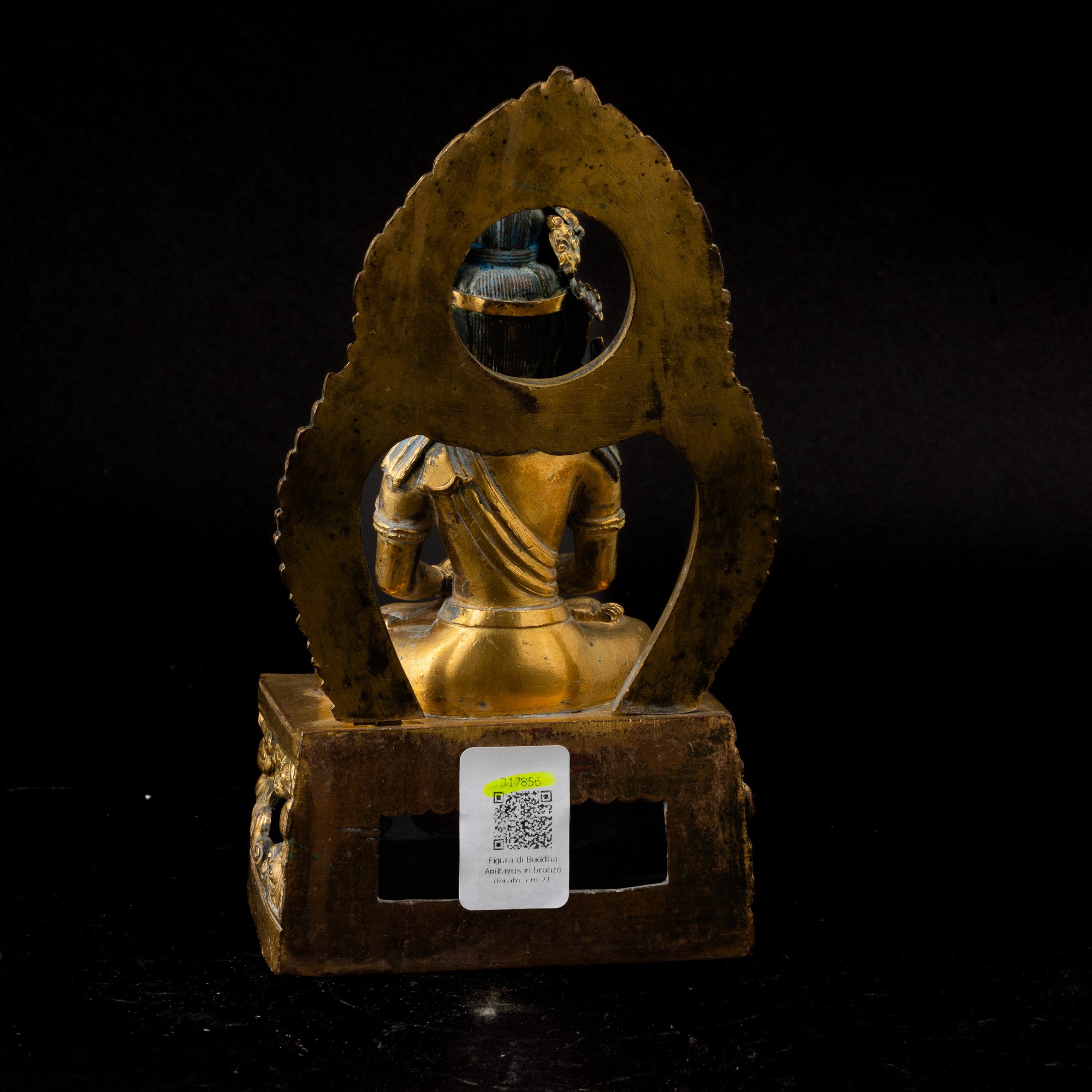 Figura di Buddha Amitayus in Bronzo Dorato con Iscrizioni sulla Base: "da Qing Qian Long Geng Yin...