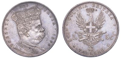 Colonia Eritrea. Umberto i di Savoia, 1890-1896. Tallero 1896.