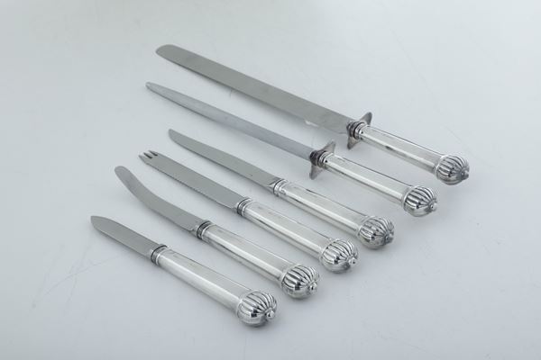 Set di sei posate. Argenteria italiana del XX secolo, argentiere Cesa, Alessandria