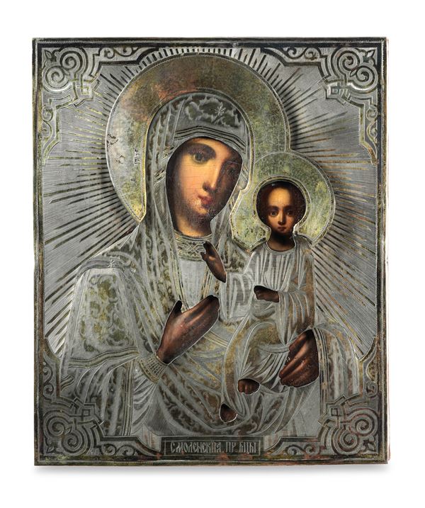 La Deipara Odigitria/Smolenskaia. Probabilmente Mosca 1864, assaggiatore A. Svetschin