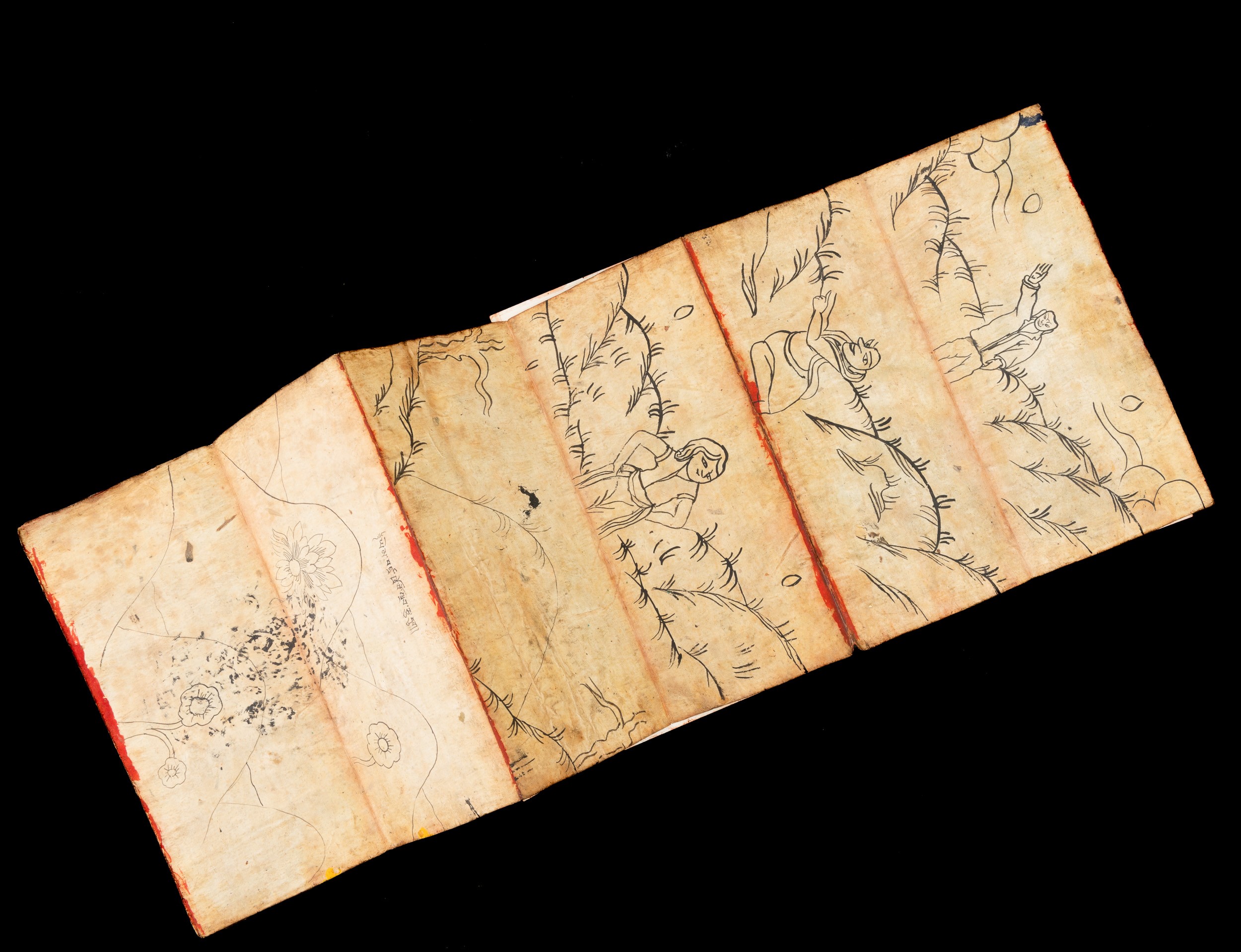 Libro a Pagine Decorate con Scene della Mitologia Tibetana, Tibet, XIX Secolo