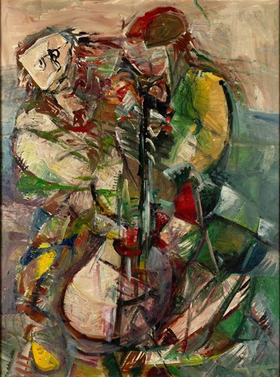 Musicanti con chitarra, olio su tela