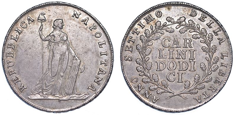 NAPOLI. REPUBBLICA NAPOLETANA 1799.   Piastra da 12 Carlini A. VII (1799).  - Auction Numismatics - Cambi Casa d'Aste