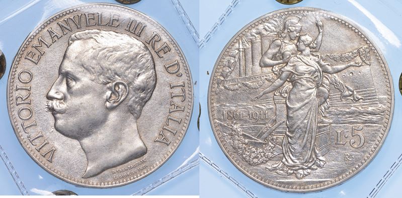 REGNO D’ITALIA. VITTORIO EMANUELE III DI SAVOIA, 1900-1946.   5 Lire 1911. Cinquantenario.  - Auction Numismatics - Cambi Casa d'Aste