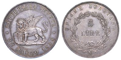 Venezia. Governo Provvisorio di Venezia, 1848-1849. 5 Lire 1848 (i Tipo).