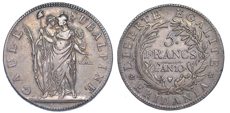 TORINO. REPUBBLICA SUBALPINA, 1800-1802.   5 Franchi AN. 10.  - Asta Numismatica - Cambi Casa d'Aste