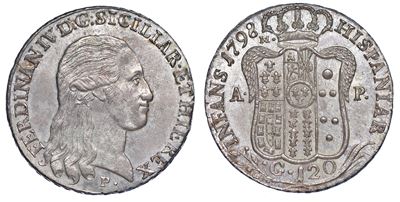 Napoli. Ferdinando IV di Borbone, 1759-1816. Piastra da 120 Grana 1798.