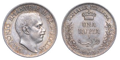 Somalia Italiana. Vittorio Emanuele III di Savoia, 1909-1925. Rupia 1913.