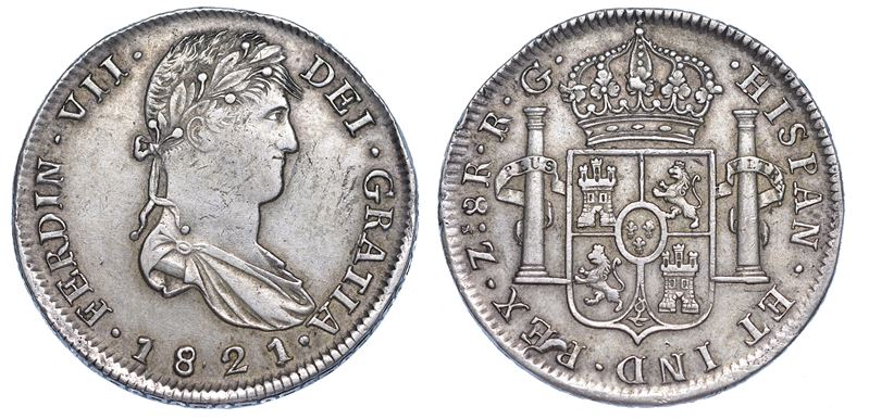 MESSICO. FERNANDO VII, 1808-1833. 8 Reales 1821. Zacatecas.  - Asta Numismatica - Cambi Casa d'Aste