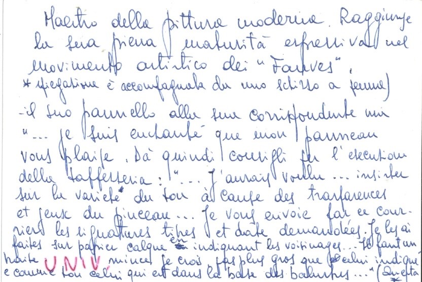 Matisse Henri (1869 - 1954) Lettera Autografa, Indirizzata a una Non Meglio Identificata “chere M...