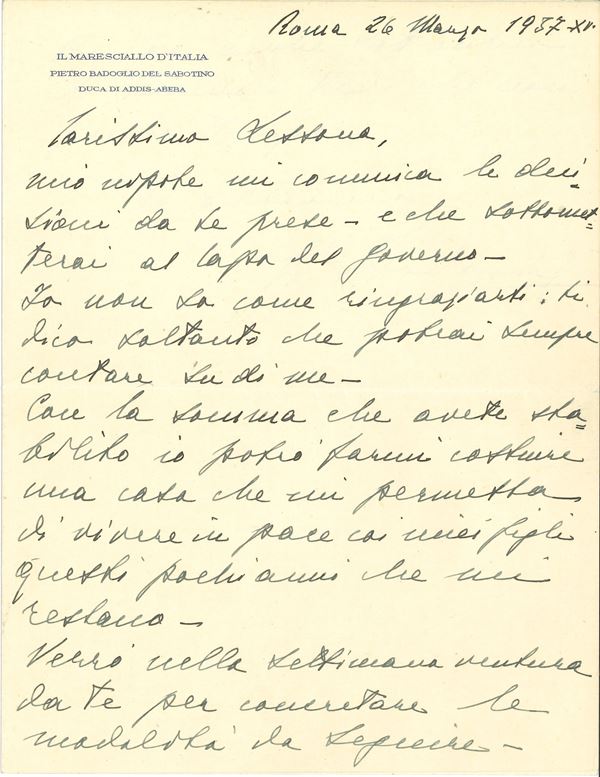 Badoglio Pietro (1871–1956) Piccola collezione di documenti del Maresciallo d'Italia