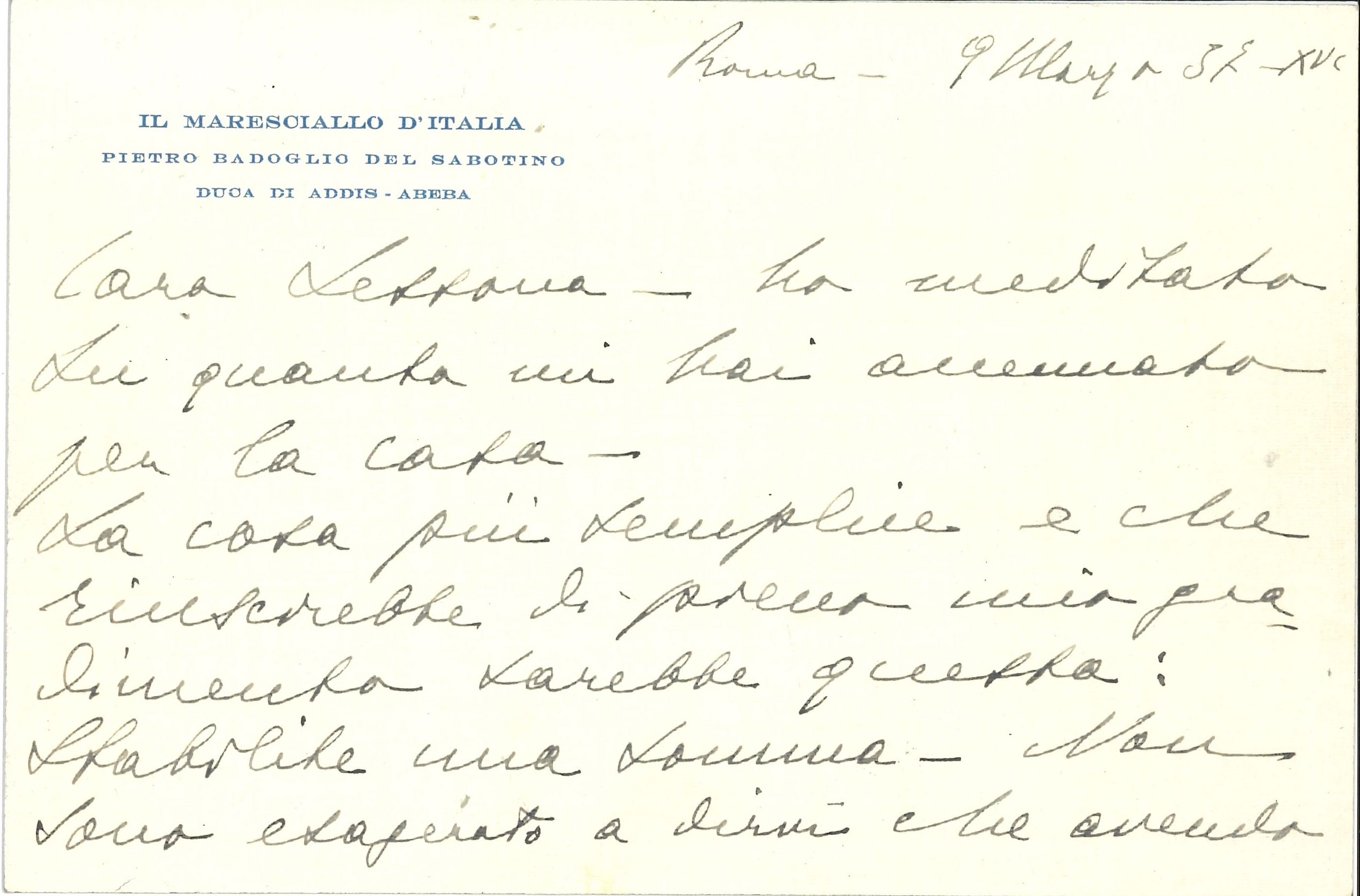 Badoglio Pietro (1871–1956) Piccola Collezione di Documenti del Maresciallo D'italia