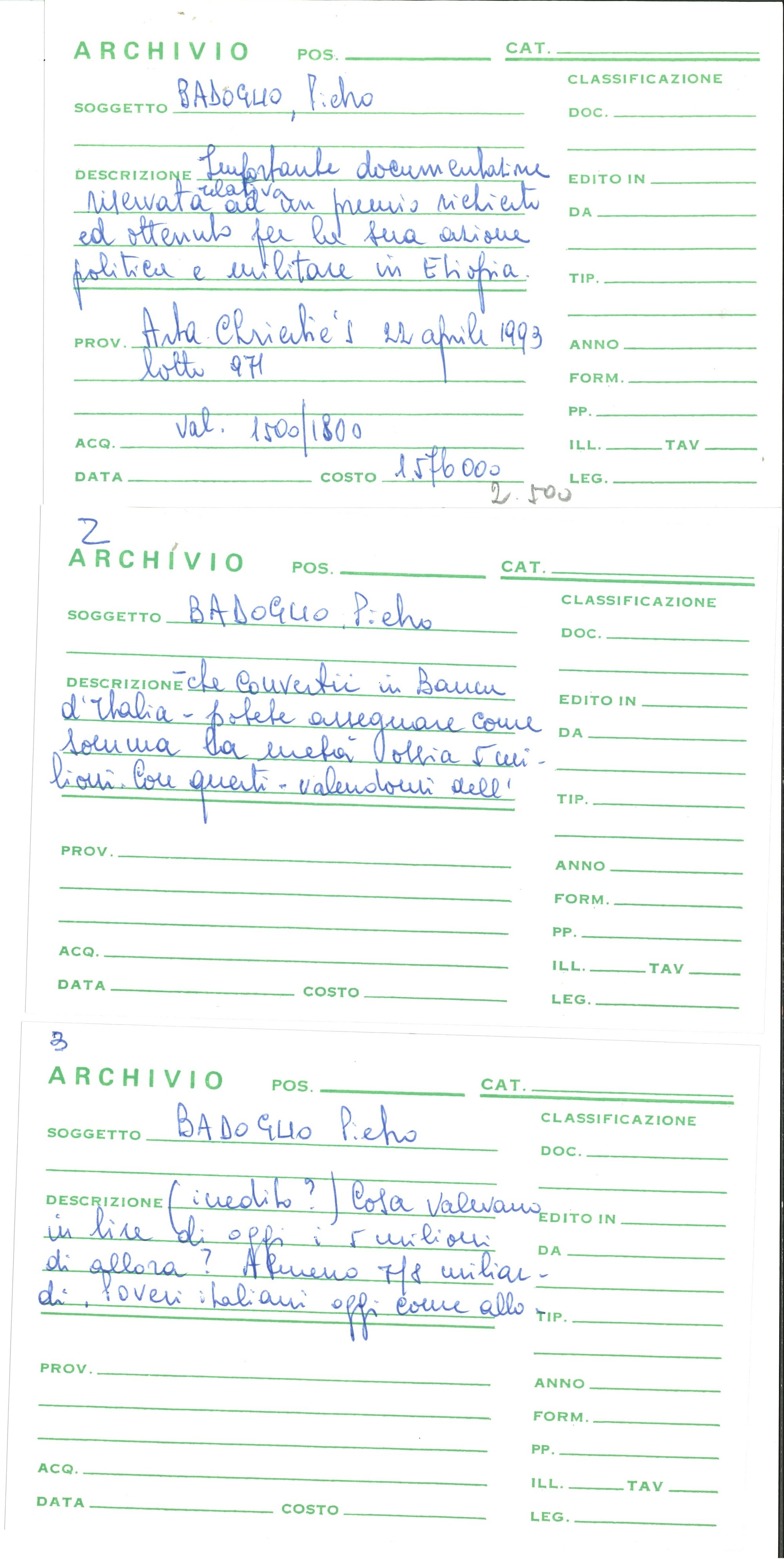 Badoglio Pietro (1871–1956) Piccola Collezione di Documenti del Maresciallo D'italia