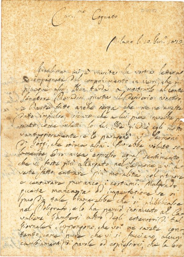 Volta Alessandro (1745-1827) Lettera autografa al cognato Ignazio Martignoni 