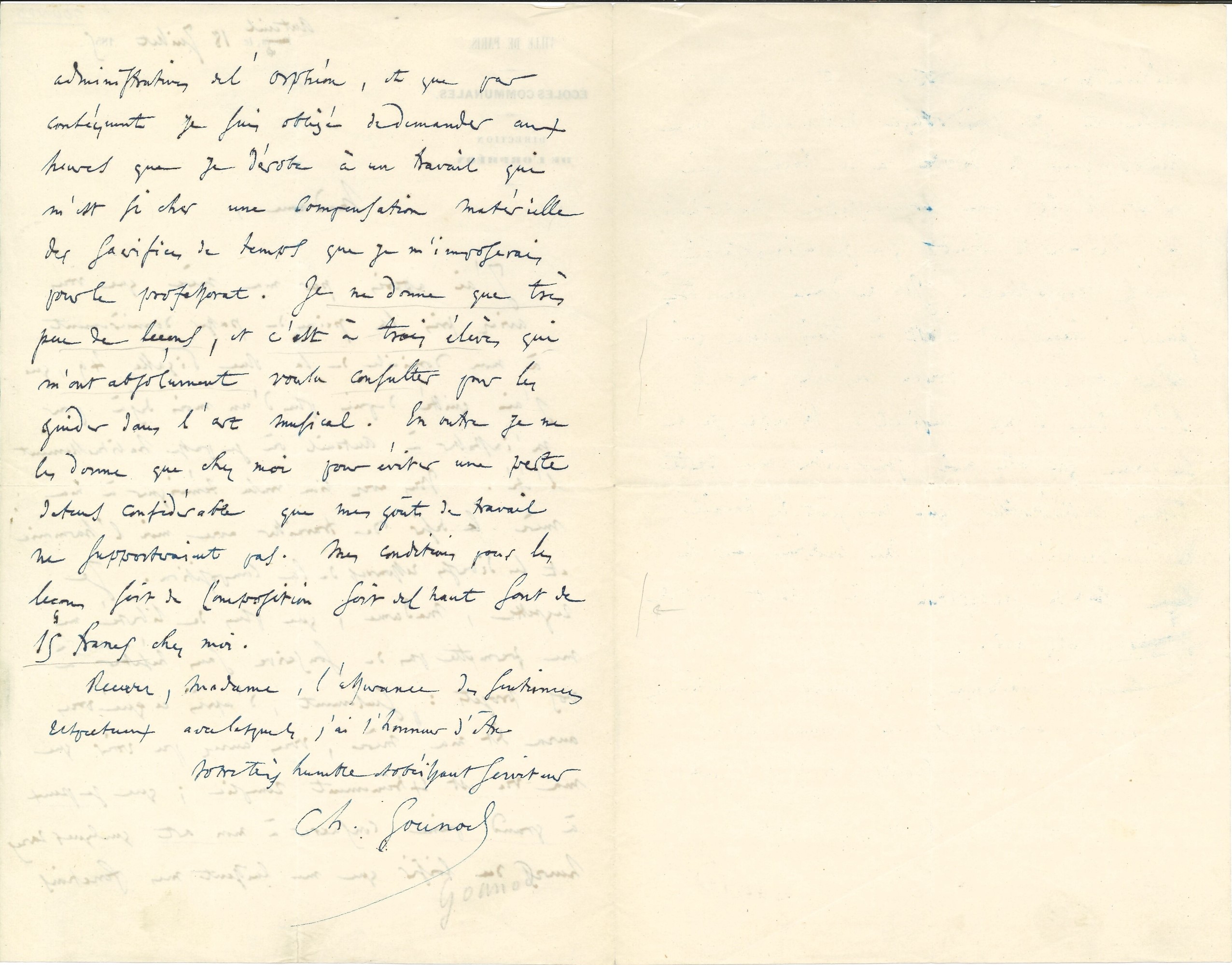 Gounod Charles François (1818-1893) Lettera Autografa a una Destinataria Non Identificata