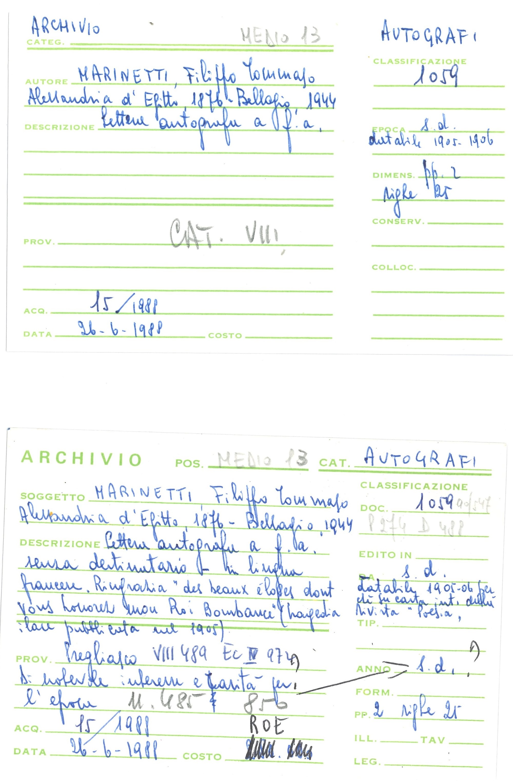 Marinetti Filippo Tommaso (1876 - 1944) Lettera Autografa in Francese a un "cher Confrére Et Ami"