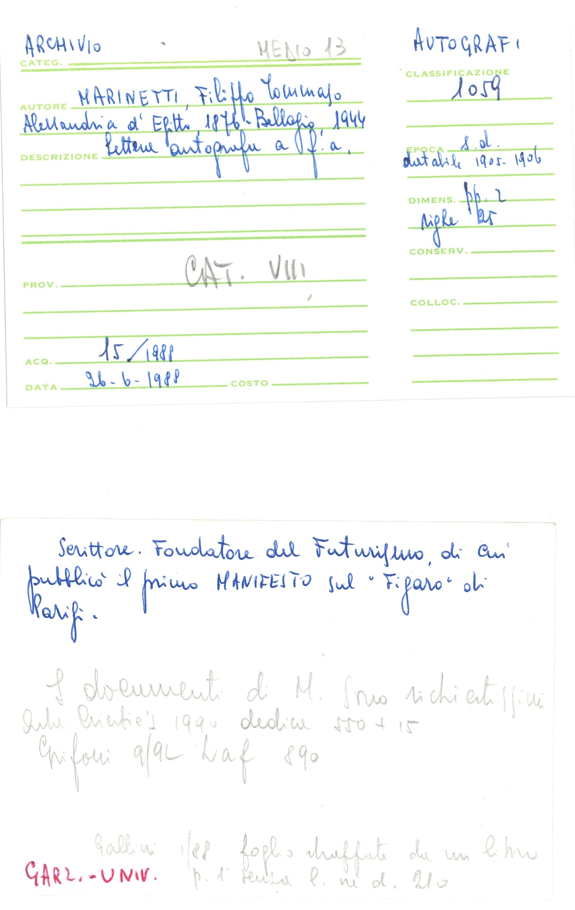 Marinetti Filippo Tommaso (1876 - 1944) Lettera Autografa in Francese a un "cher Confrére Et Ami"
