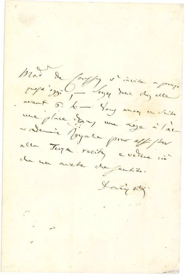 Donizetti Gaetano (1797-1848) Lettera autografa indirizzata a Mr. Burdin