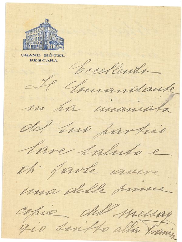 Baccara Luisa (1892-1985) Lettera autografa a non meglio identificata "Eccellenza"