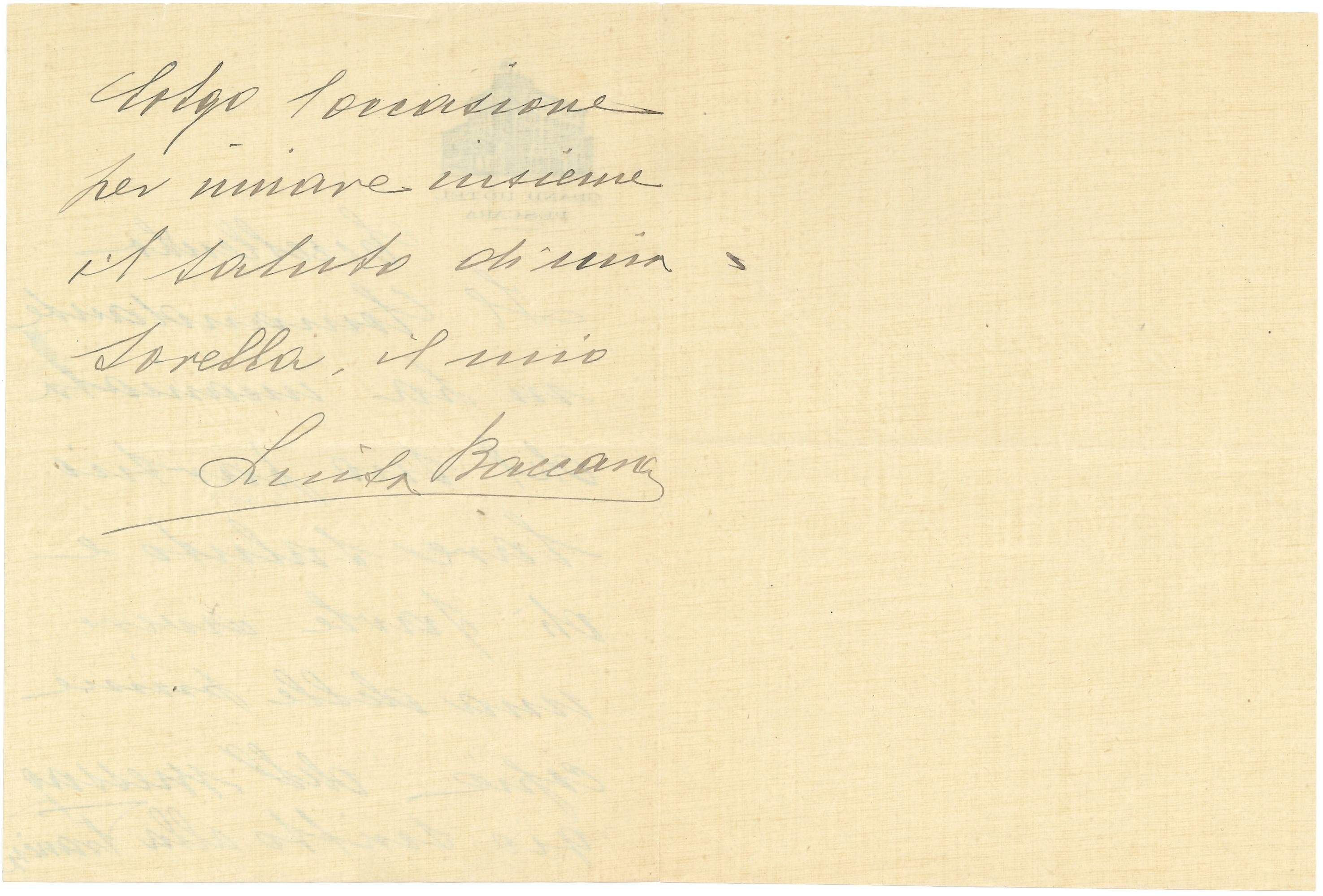 Baccara Luisa (1892-1985) Lettera Autografa a Non Meglio Identificata "eccellenza"