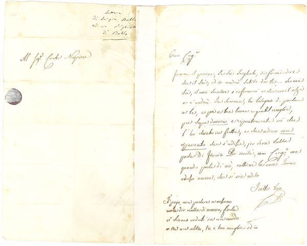 Balbo Cesare (1789-1853) Lettera al cugino Gian Francesco Galeani Napione firmata "C.B." (presumibilmente I metà del XIX secolo)