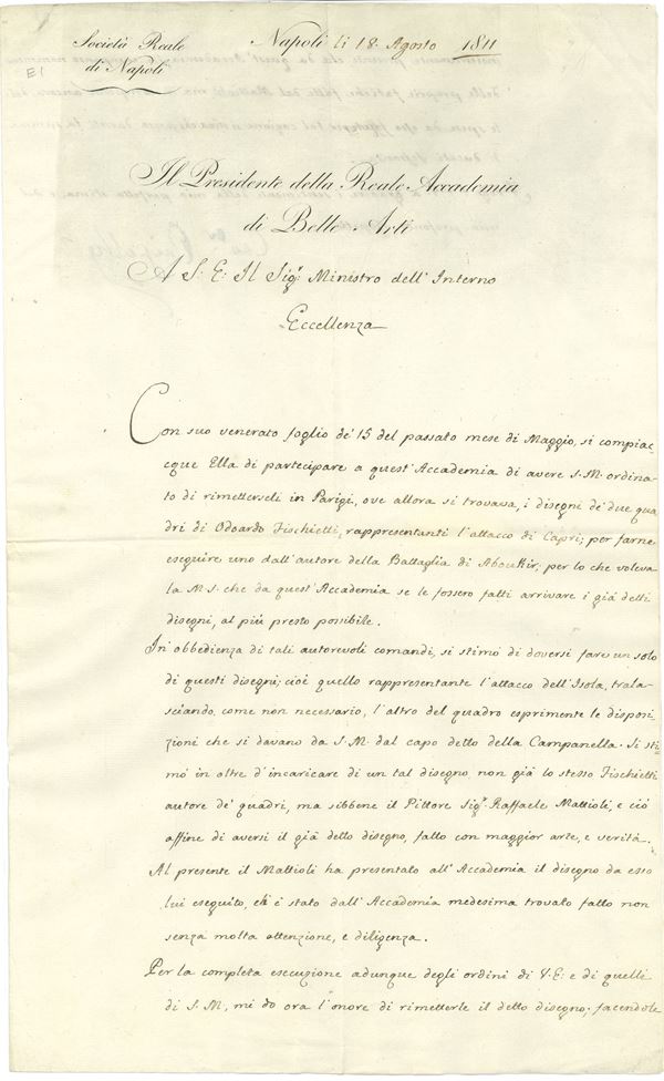 Paisiello Giovanni (1740-1816) Lettera autografa indirizzata a “Sua eccellenza il Sig. Ministro dell’Interno”