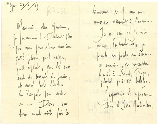 Ravel Maurice (1875-1937) Lettera autografa da Mégéve