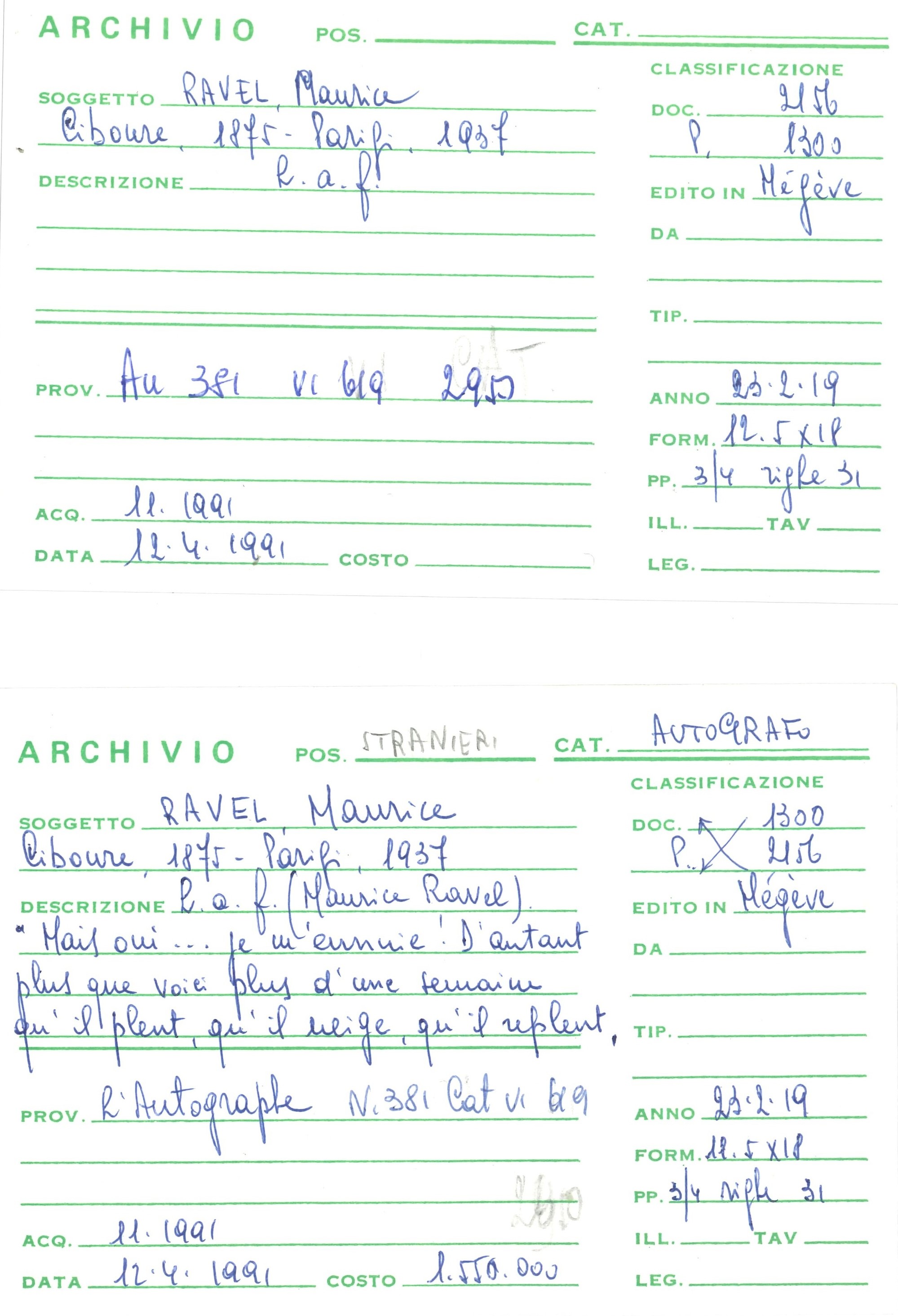 Ravel Maurice (1875-1937) Lettera Autografa da Mégéve