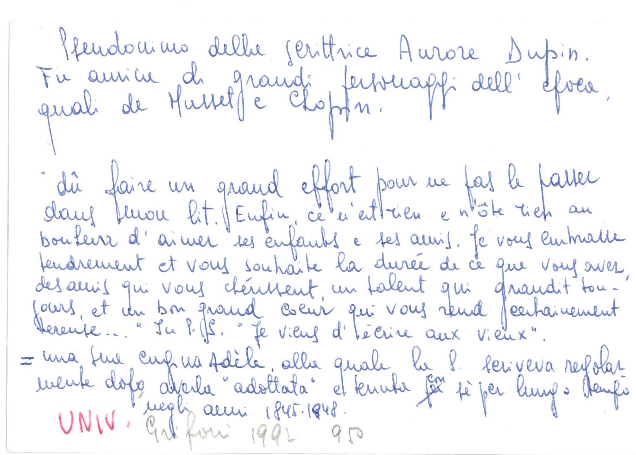 Sand George (1804-1876) Lettera Autografa All'attrice Sylvanie Arnould-plessy, Presumibilmente Da...
