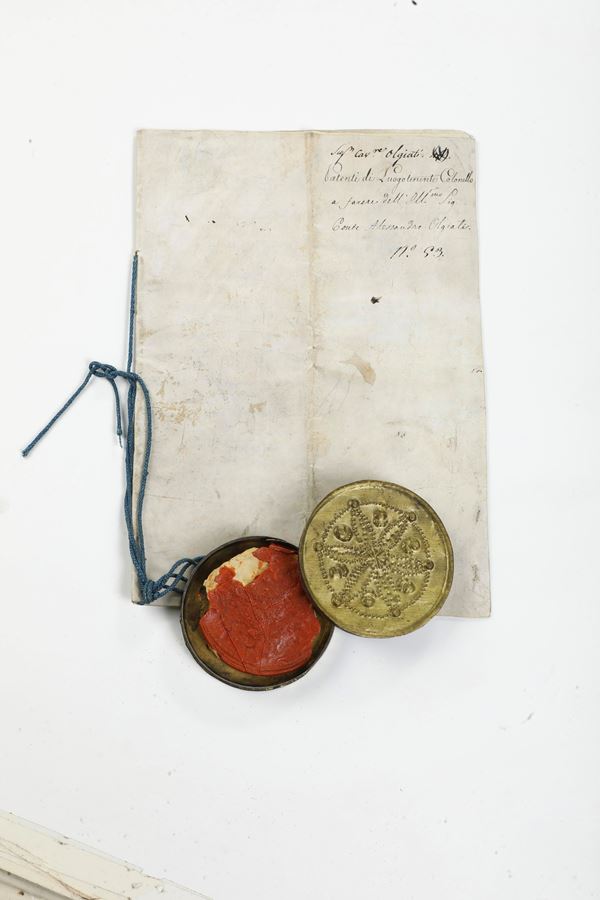 Di Savoia Vittorio Emanuele I (1759-1824) Patenti di Luogotenente Colonnello del Reggimento provinciale di Asti a favore del conte Alessandro Giuseppe Olgiati 